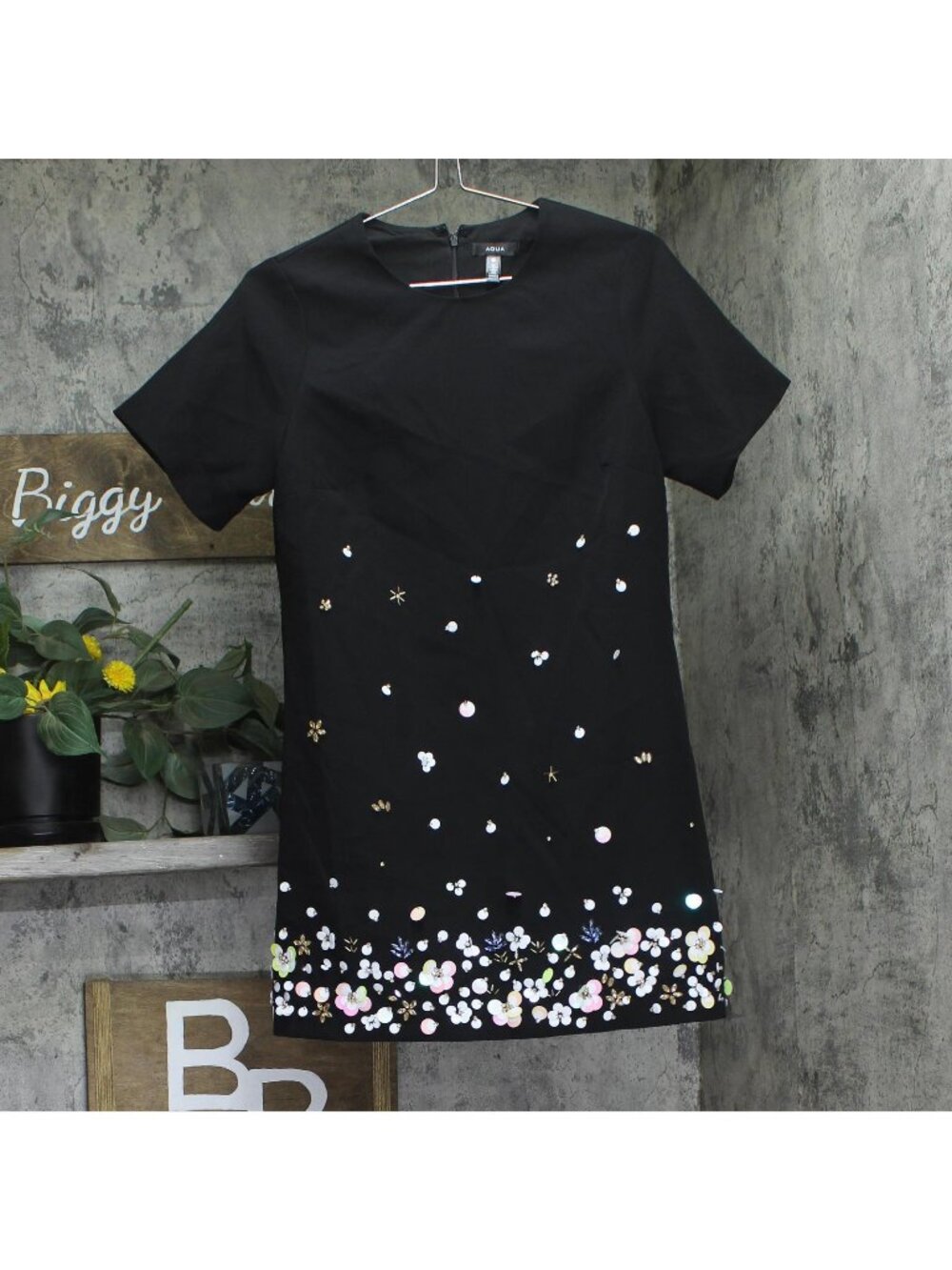 Aqua Womens Embellished Shift Dress IDO12891 Black S